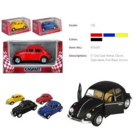 Машина метал. "Kinsmart" Volkswagen Classical Beetle, 1:32, рез.кол., 4 цв., в кор. 16*7*8см (24шт)