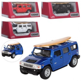 Машина метал. "Kinsmart" "Hummer H2", 11,5см, 1:40, серф. доска, отк. дв., рез.кол, 4 цвета, в кор. 16*7*7,5см (24шт)