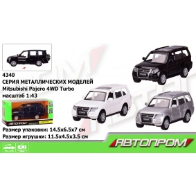 Машина метал. "АВТОПРОМ", 1:43 Mitsubishi Pajero 4WD Tubro, 3 цвета, откр.двери, в кор. 14,5*6,5*7см (96шт/2)